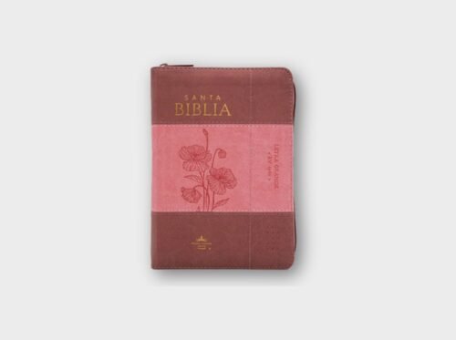 Biblia RVR60 Tamaño Portátil Letra Grande 12 Puntos | Bicolor Coral/Rosa | Con Cierre e Índice
