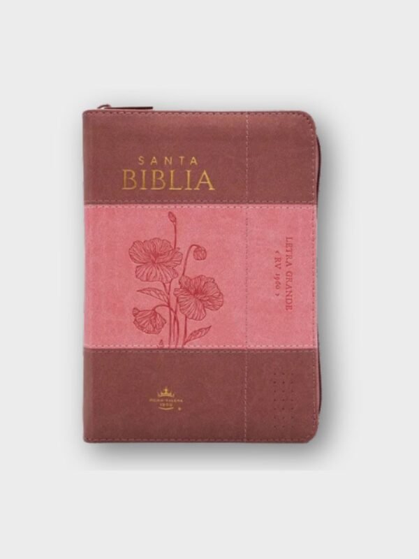 Biblia RVR60 Tamaño Portátil Letra Grande 12 Puntos | Bicolor Coral/Rosa | Con Cierre e Índice