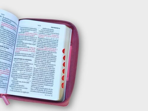 Biblia RVR60 Tamaño Portátil Letra Grande 12 Puntos | Bicolor Coral/Rosa | Con Cierre e Índice