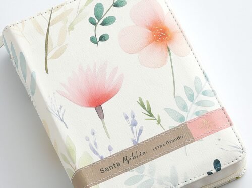 Biblia RVR60  Victoria Flores sobre Blanco tamaño compacto  Letra Grande 12 Puntos