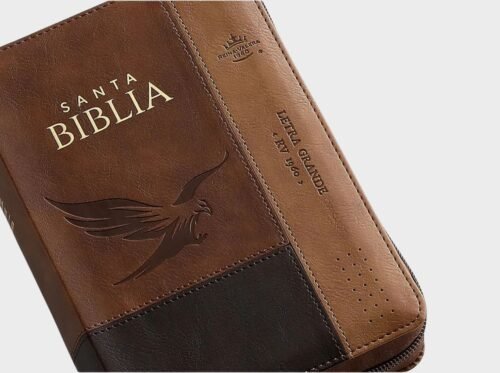 Biblia RVR60 Portátil con Águila - Tricolor Café Letra Grande 12 Puntos con cierre e índice