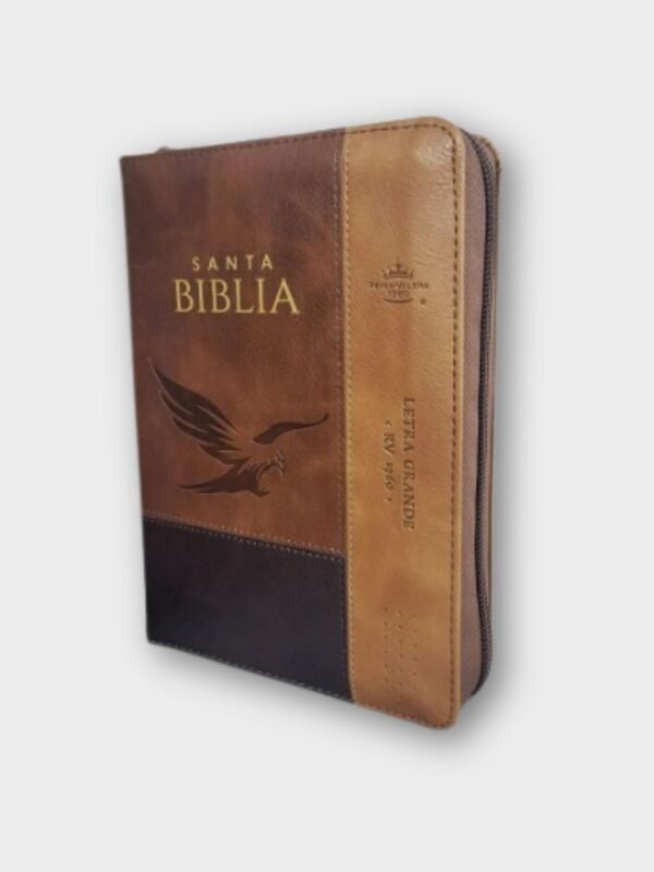 Biblia RVR60 Portátil con Águila - Tricolor Café Letra Grande 12 Puntos con cierre e índice