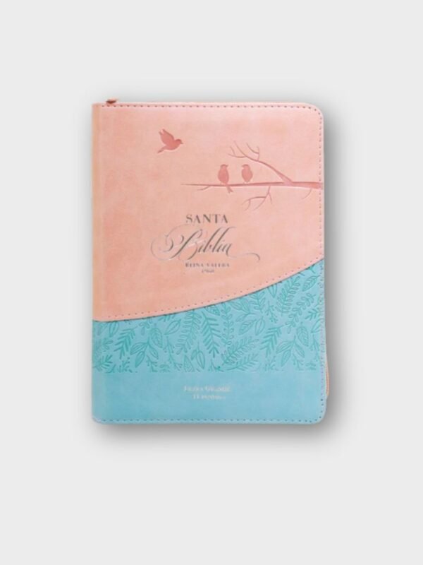 Biblia RVR60 Letra Grande 11 Puntos – Diseño Pájaros (Rosa/Azul) Tamaño portátil con cierre | Imitación piel de alta calidad