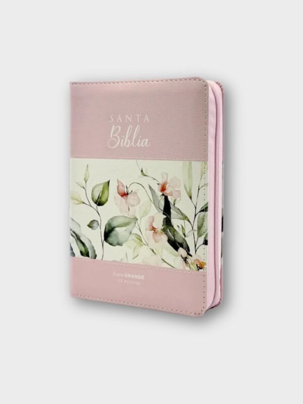 Santa Biblia Reina-Valera 1960 – Letra Gigante 15 pts | Boho Rosa Floral | Con cierre e índice