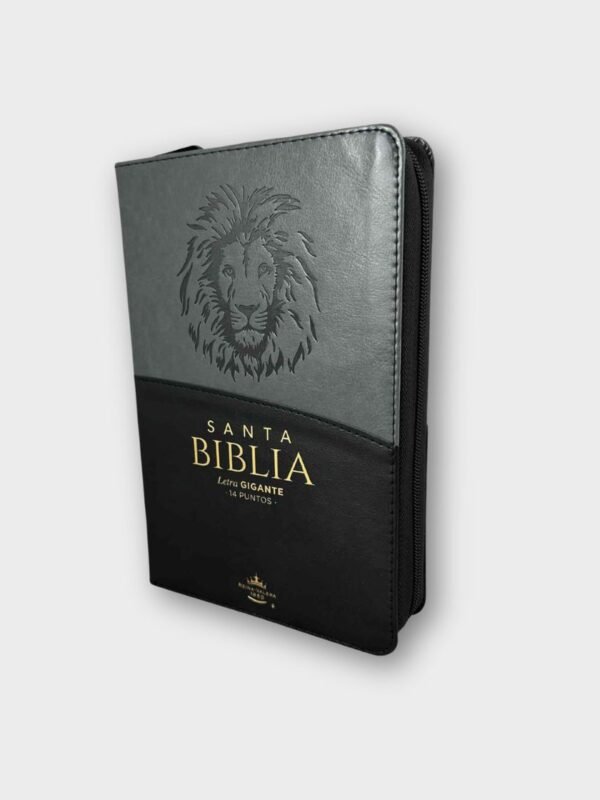 Santa Biblia Reina-Valera 1960 – Letra Gigante 14 pts | Negro/Gris León | Con cierre e índice