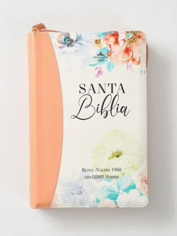 Santa Biblia Reina-Valera 1960 – Letra Gigante 14 pts | Jardín Coral | Con cierre, índice y canto pintado