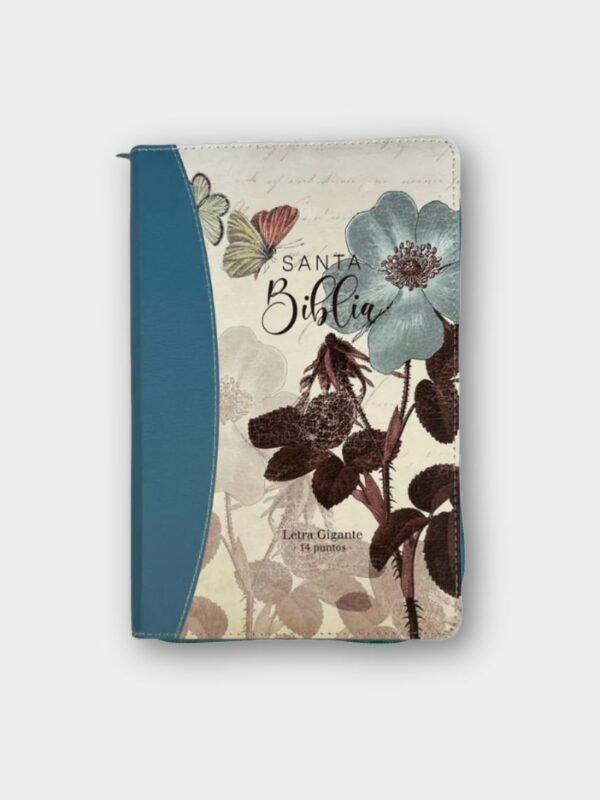 Santa Biblia Reina-Valera 1960 – Letra Gigante 14 pts | Flores Turquesa | Con cierre y canto dorado