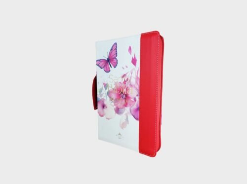 Biblia Reina Valera 1960 Letra Grande con Cierre e Índice – Diseño Mariposa Pretty Rosa, Imitación Piel y asa de mano