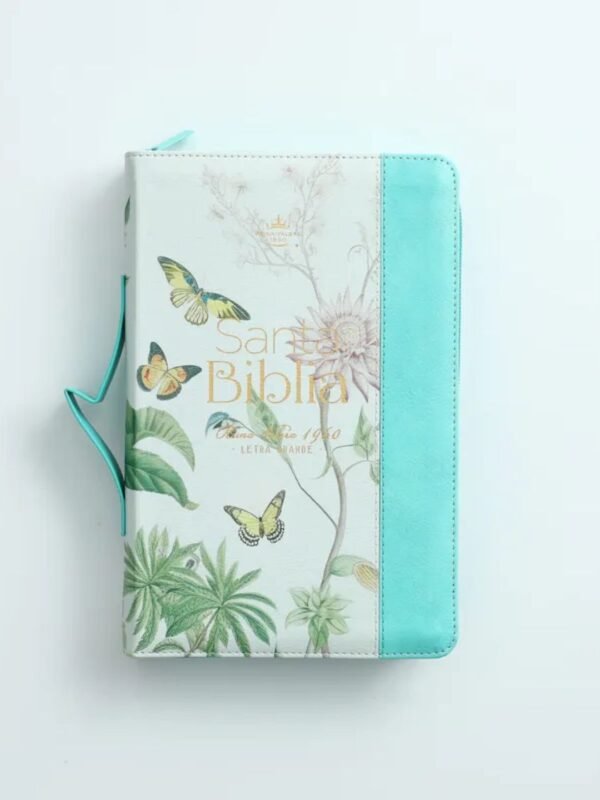 Biblia Reina Valera 1960 con Cierre, Índice y Diseño Pretty Turquesa – Letra Grande con Asa de Mano