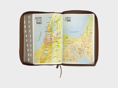 FOTOS DE BIBLIAS Y DICCIONARIOS (65) Biblia Reina Valera 1960 con Cierre, Índice y Letra Grande | Imitación Piel Café/Rojo – Edición Manual | 12 Puntos