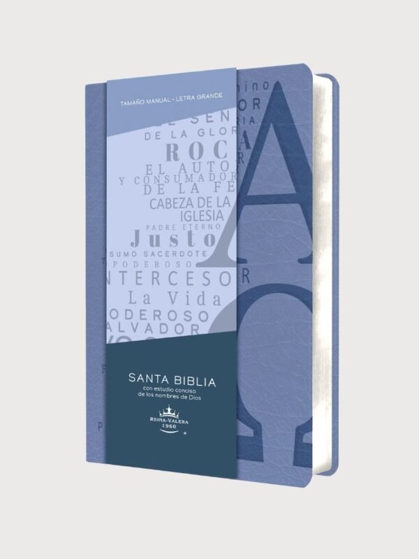 Biblia RVR 1960 Tamaño Manual Ultrafina con Letra Grande | Símil Piel Azul Celeste | Con nombres de Dios