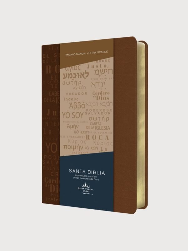 Biblia RVR 1960 Tamaño Manual Ultrafina con Letra Grande | Símil Piel Canela | Con los nombres de Dios