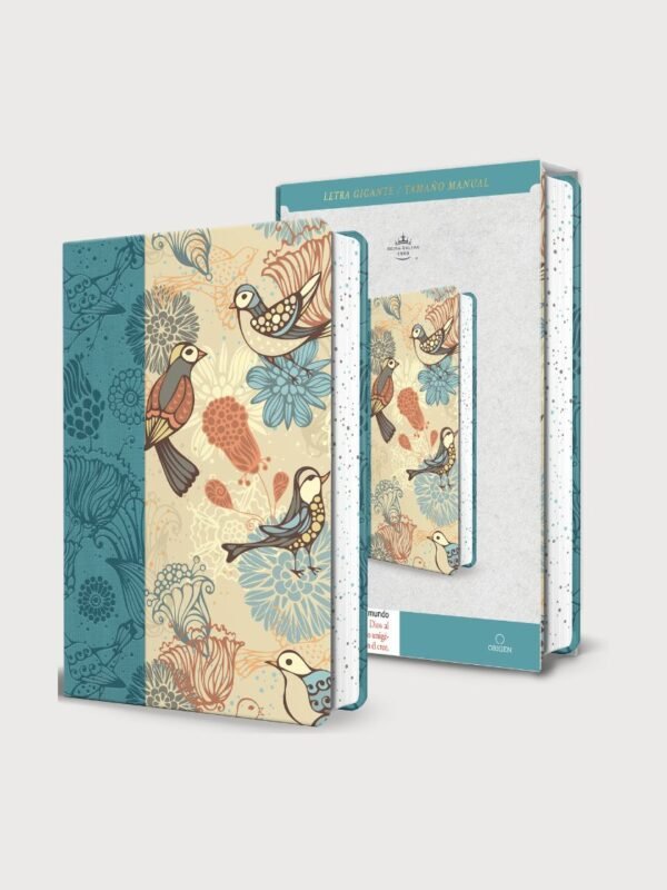 Biblia RVR 1960 Tamaño Manual Ultrafina con Letra Gigante 14 pts | Piel Azul con Pájaros, Fotos de Tierra Santa y Cinta Marcadora