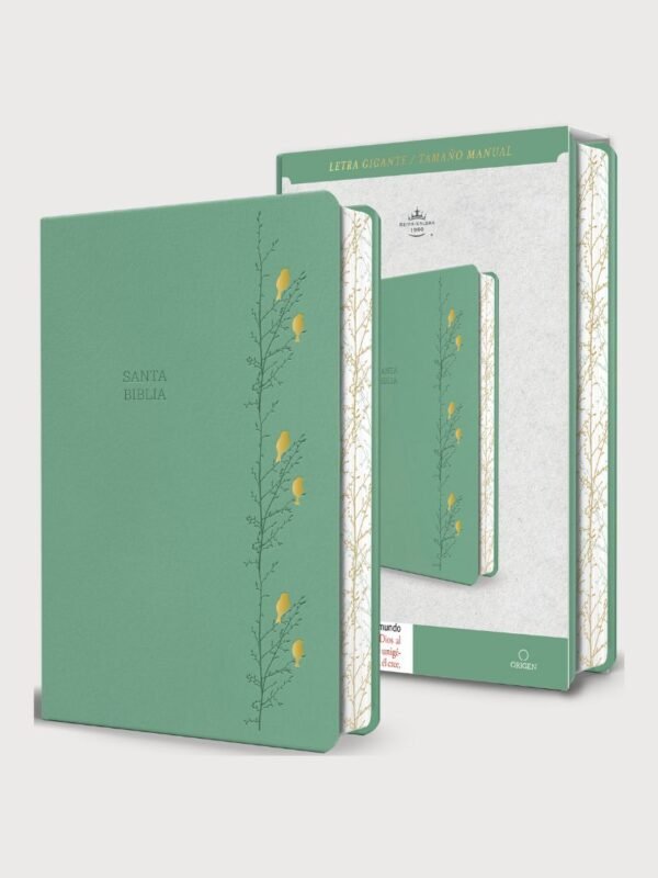 Biblia RVR 1960 Tamaño Manual Ultrafina con Letra Gigante 14 pts | Piel Verde con Pájaros, Fotos de Tierra Santa y Cinta Marcadora