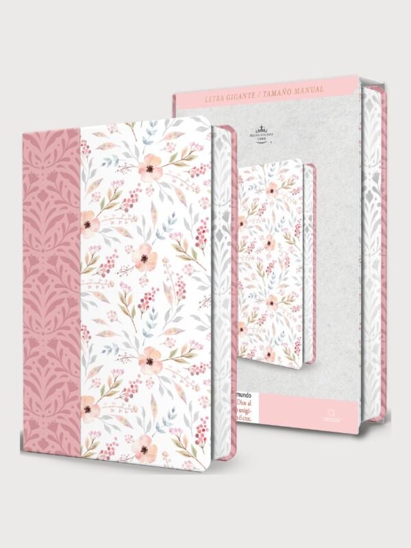 Biblia RVR 1960 Tamaño Manual Ultrafina con Letra Gigante 14 pts | Piel Rosada con Flores, Fotos de Tierra Santa y Cinta Marcadora