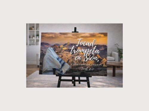 CUADRO MATEO 1624 (4) Cuadros Cristianos Grandes 24x36 – Tocad Trompeta en Sión | Joel 2:1 | Arte Cristiano Moderno para Sala