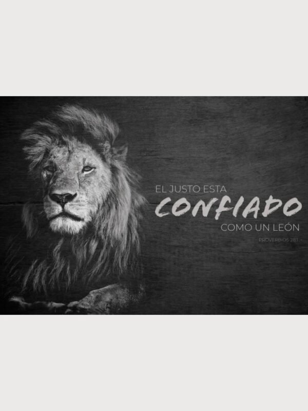 Cuadros Cristianos Grandes Horizontales 24 x 36" – El Justo Está Confiado Como un León | Proverbios 28:1 | Arte Cristiano Moderno