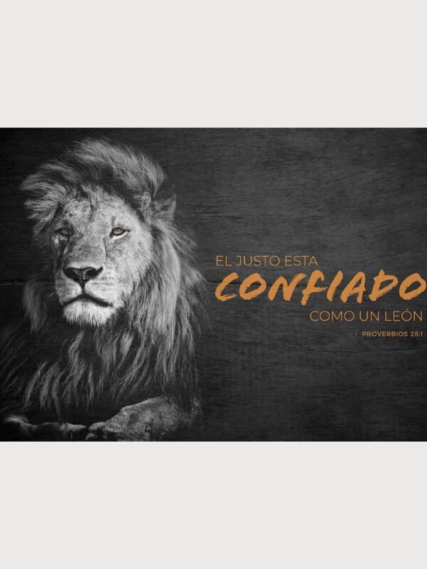 Cuadros Cristianos Grandes Horizontales 24x36 – El Justo Está Confiado Como un León | Proverbios 28:1 | Arte Cristiano Moderno para Sala