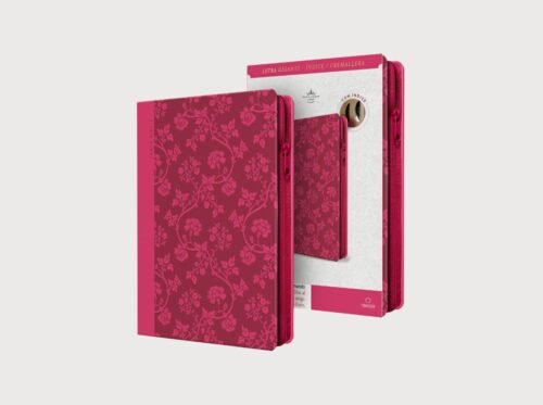 Biblia RVR 1960 letra gigante, tamaño manual, símil piel rosada, cremallera, índice