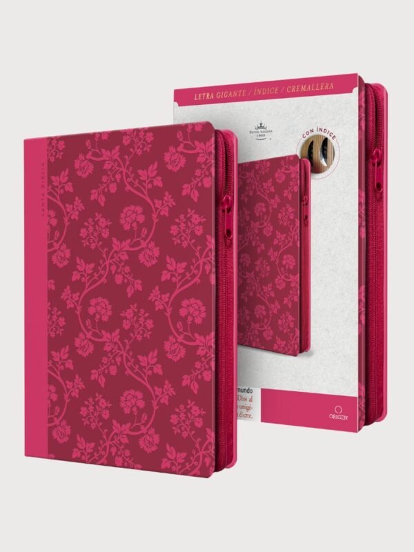 Biblia RVR 1960 letra gigante, tamaño manual, símil piel rosada, cremallera, índice