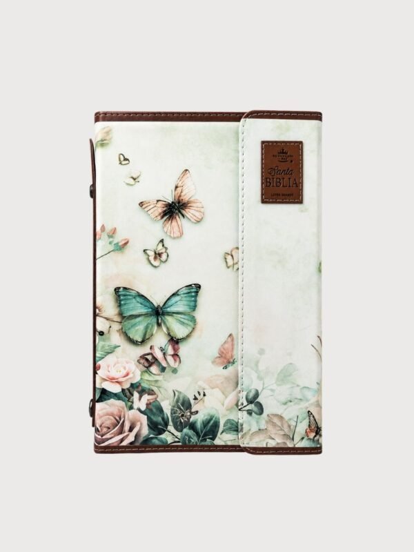 Biblia RVR60 Letra Grande Tamaño Manual con Broche y Asa | Floral con Mariposas | Reina Valera 1960 | Imitación Piel