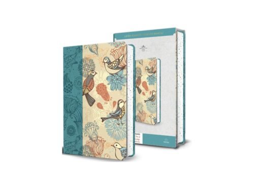 Biblia RVR60 Letra Gigante 14 Puntos Azul con Pájaros | Tamaño Manual | Símil Piel con Cantos Pintados