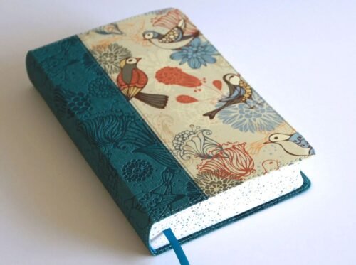 Biblia RVR60 Letra Gigante 14 Puntos Azul con Pájaros | Tamaño Manual | Símil Piel con Cantos Pintados