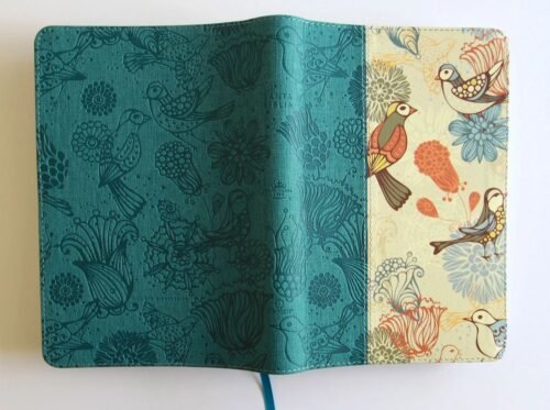Biblia RVR60 Letra Gigante 14 Puntos Azul con Pájaros | Tamaño Manual | Símil Piel con Cantos Pintados